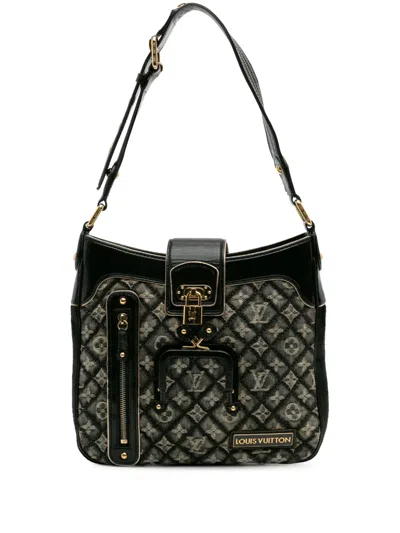 Pre-owned Louis Vuitton 2006 Quilted Monogram Denim Musette Shoulder Bag In Black