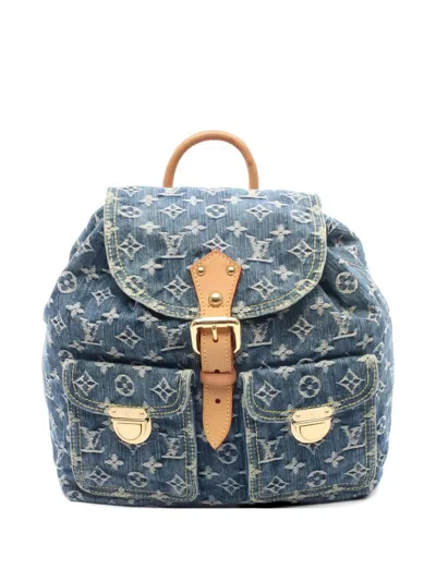 Pre-owned Louis Vuitton 2006 Sac Ad Gm Monogram Denim Backpack In Blue