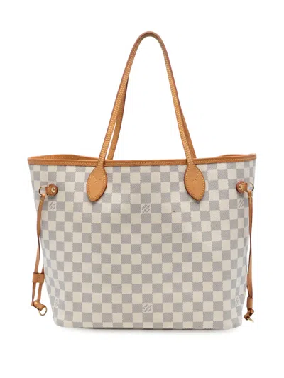 Pre-owned Louis Vuitton 2007-2025 Damier Azur Neverfull Mm Tote Bag In White