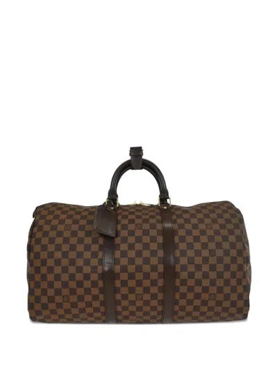 Pre-owned Louis Vuitton 2007 50 Keepall Damier Ebène Travel Duffle Bag In Brown