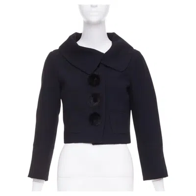 Pre-owned Louis Vuitton 2007 Black Wool Crepe Mink Fur Button Cropped Jacket Fr38 M