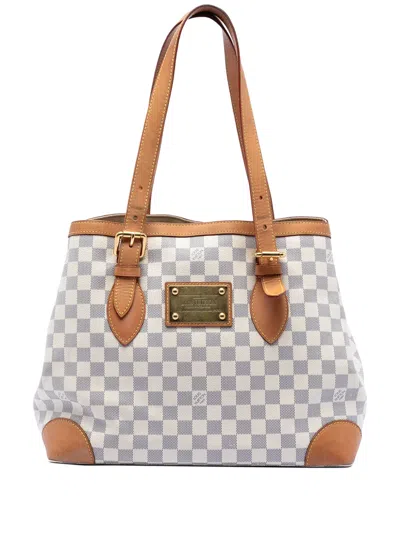 Pre-owned Louis Vuitton 2007 Damier Azur Hampstead Mm Tote Bag In White