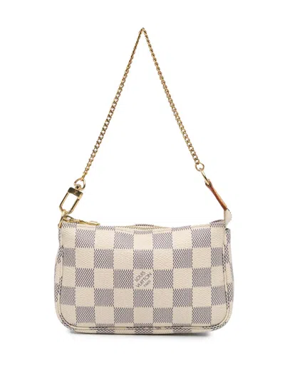 Pre-owned Louis Vuitton 2007 Damier Azur Mini Pochette Accessoires Handbag In White