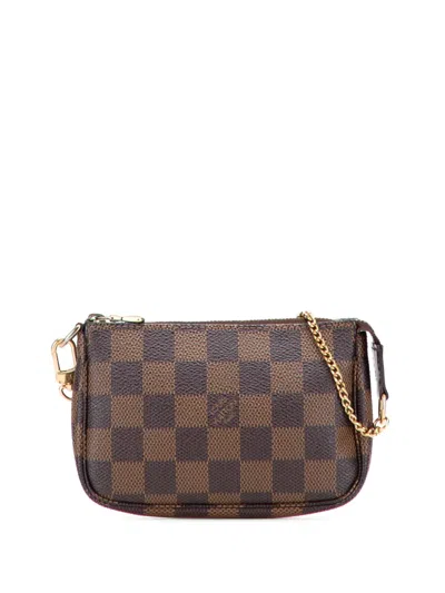 Pre-owned Louis Vuitton 2007 Damier Ebene Mini Pochette Accessoires Handbag In Brown