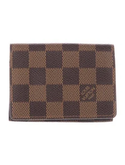 Pre-owned Louis Vuitton 2007 Damier Ebene Pattern Card Case In Brown