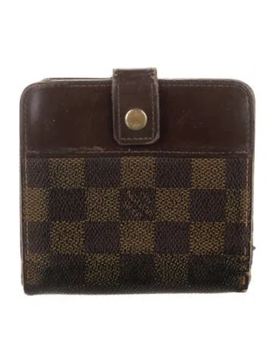 Pre-owned Louis Vuitton 2007 Damier Ebene Pattern Zippy Compact Wallet In Brown