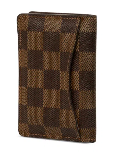 Pre-owned Louis Vuitton 2007 Damier Ebene Pocket Organizer Card Holder In Brown