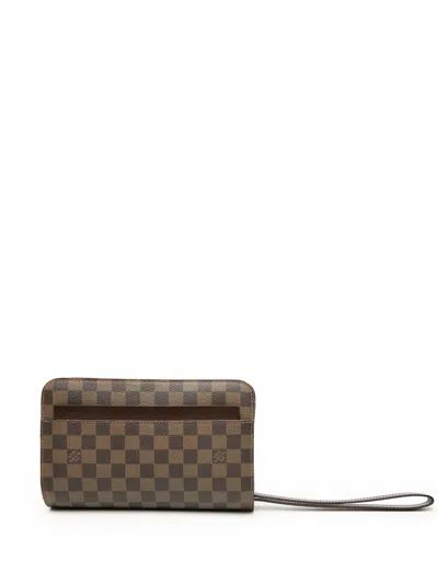 Pre-owned Louis Vuitton 2007 Damier Ebene Saint Louis Pochette Clutch Bag In Brown