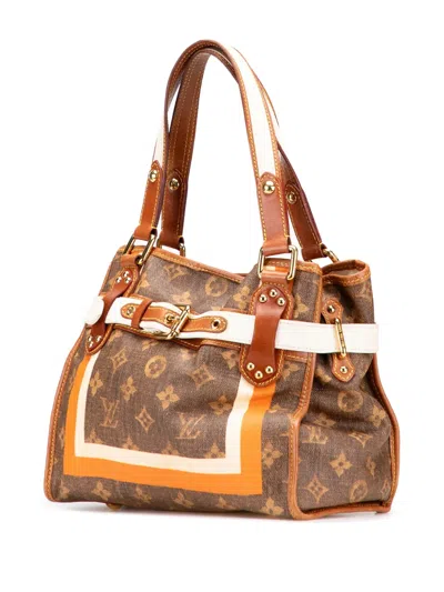 Pre-owned Louis Vuitton 2007 Limited Edition Monogram Tisse Rayures Pm Handbag In Brown