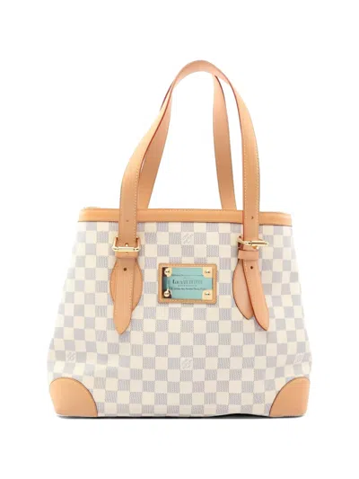 Pre-owned Louis Vuitton 2007 Mm Hampstead Damier Azur Tote Bag In White