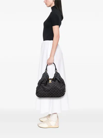 Pre-owned Louis Vuitton 2007 Monogram Denim Mahina Xl Hobo Bag In Black