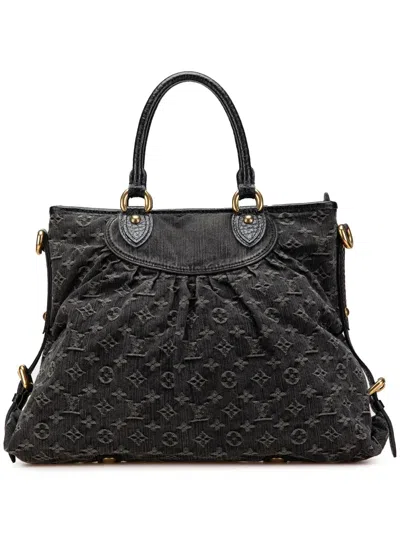 Pre-owned Louis Vuitton 2007 Monogram Denim Neo Cabby Gm Satchel In Black