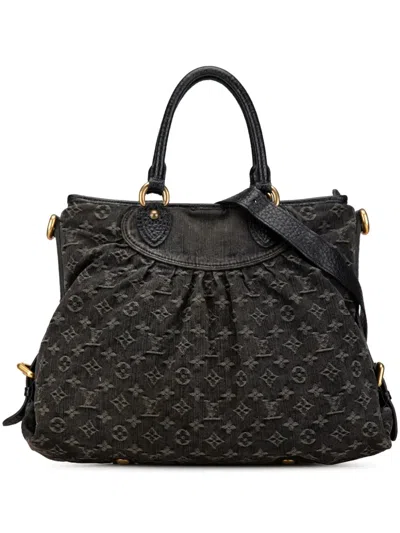 Pre-owned Louis Vuitton 2007 Monogram Denim Neo Cabby Gm Satchel In Black