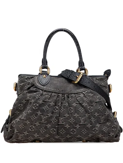 Pre-owned Louis Vuitton 2007 Monogram Denim Neo Cabby Mm Satchel In Black