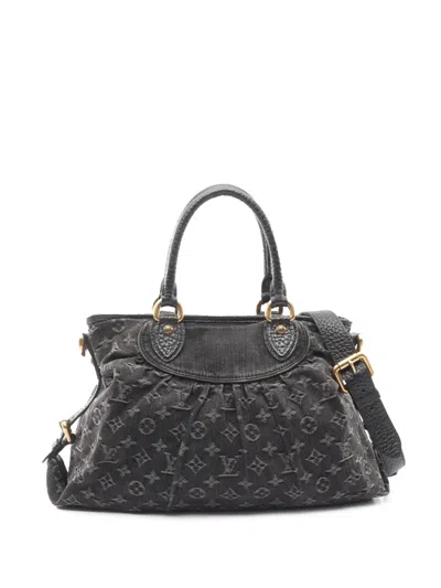 Pre-owned Louis Vuitton 2007 Monogram Denim Neo Cabby Mm Satchel In Black