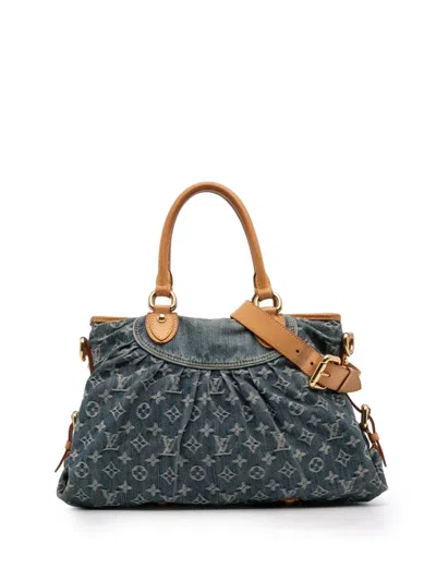 Pre-owned Louis Vuitton 2007 Monogram Denim Neo Cabby Mm Satchel In Blue