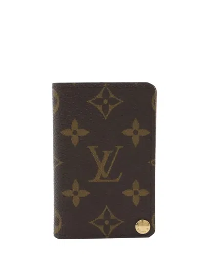 Pre-owned Louis Vuitton 2007 Monogram Porte Cartes Credit Pression Card Holder In Brown