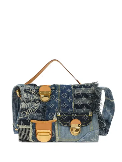 Pre-owned Louis Vuitton 2007 Postie Patchwork Denim Tote Bag In Blue