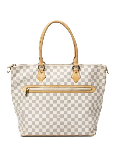 Pre-owned Louis Vuitton 2007 Saleya Gm Damier Azur Tote Bag In White