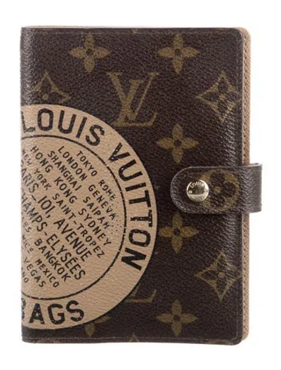 Pre-owned Louis Vuitton 2007 Trunks & Bags Print Compact Wallet In Brown