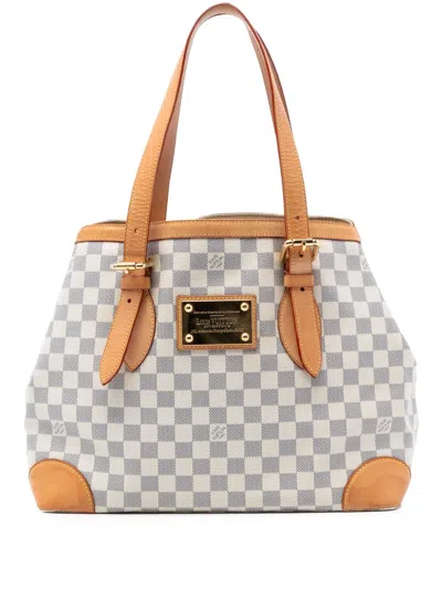 Pre-owned Louis Vuitton 2008 Damier Azur Hampstead Mm Tote Bag In White
