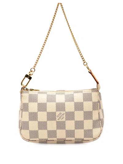 Pre-owned Louis Vuitton 2008 Damier Azur Mini Pochette Accessoires Handbag In White