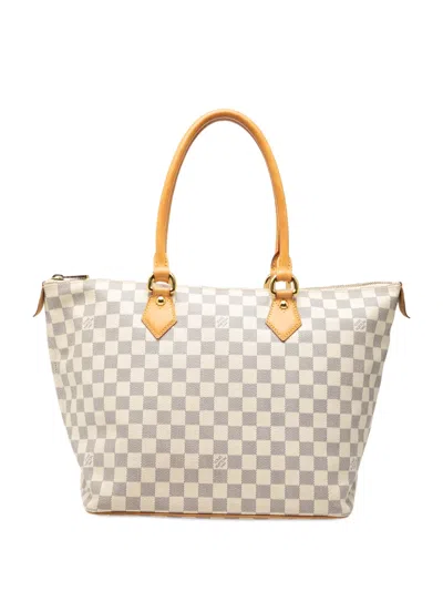 Pre-owned Louis Vuitton 2008 Damier Azur Saleya Mm Tote Bag In White