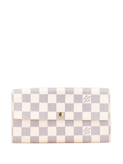 Pre-owned Louis Vuitton 2008 Damier Azur Sarah Wallet Long Wallets In White