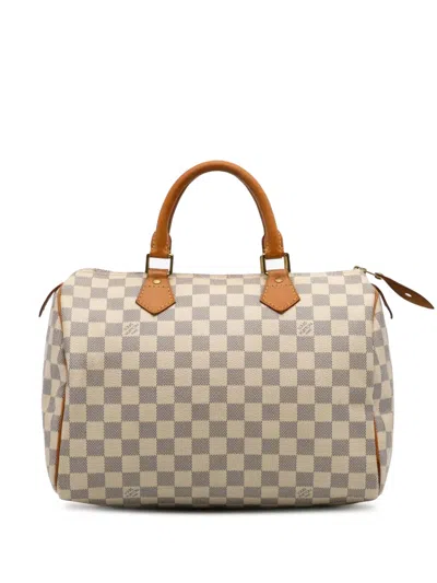 Pre-owned Louis Vuitton 2008 Damier Azur Speedy 30 Boston Bag In White