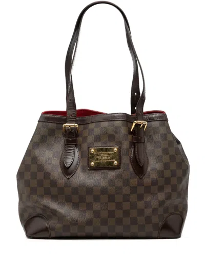 Pre-owned Louis Vuitton 2008 Damier Ebene Hampstead Mm Tote Bag In Brown