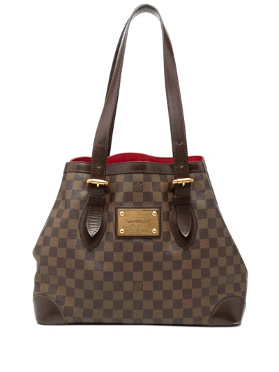 Pre-owned Louis Vuitton 2008 Damier Ebene Hampstead Mm Tote Bag In Brown