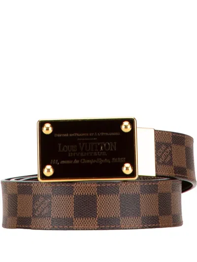 Pre-owned Louis Vuitton 2008 Damier Ebene Inventeur Reversible Belt In Brown