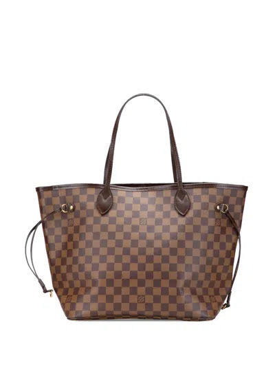Pre-owned Louis Vuitton 2008 Damier Ebene Neverfull Mm Tote Bag In Brown