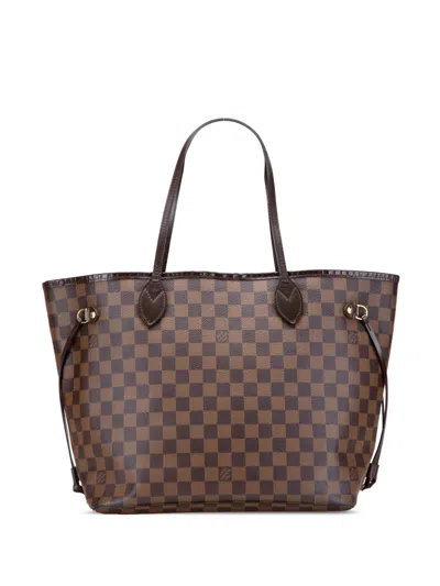 Pre-owned Louis Vuitton 2008 Damier Ebene Neverfull Mm Tote Bag In Brown