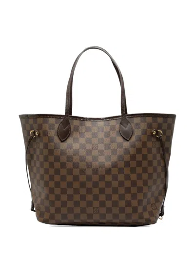 Pre-owned Louis Vuitton 2008 Damier Ebene Neverfull Mm Tote Bag In Brown
