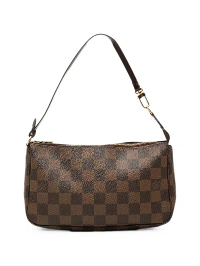 Pre-owned Louis Vuitton 2008 Damier Ebene Pochette Accessoires Shoulder Bag In Brown