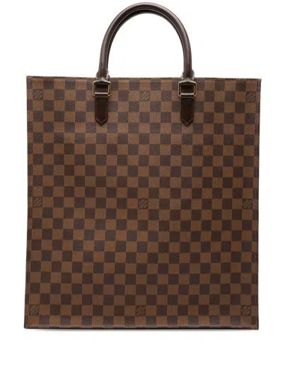 Pre-owned Louis Vuitton 2008 Damier Ebene Sac Plat Tote Bag In Brown