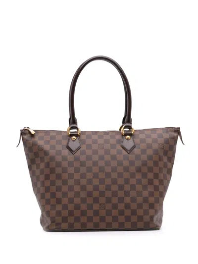 Pre-owned Louis Vuitton 2008 Damier Ebene Saleya Mm Tote Bag In Brown