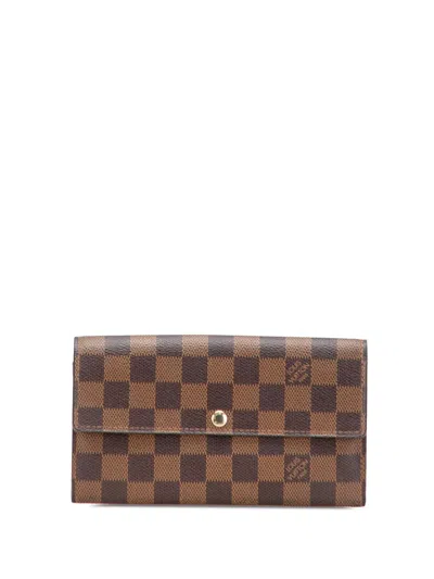 Pre-owned Louis Vuitton 2008 Damier Ebene Sarah Wallet Long Wallets In Brown