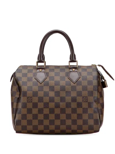 Pre-owned Louis Vuitton 2008 Damier Ebene Speedy 25 Boston Bag In Brown