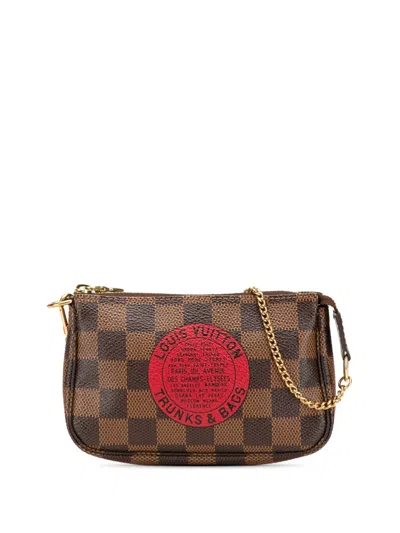 Pre-owned Louis Vuitton 2008 Damier Ebene Trunks And Bags Mini Pochette Accessoires Handbag In Brown