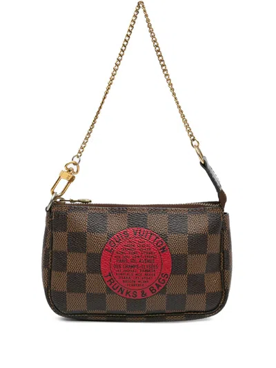 Pre-owned Louis Vuitton 2008 Damier Ebene Trunks And Bags Mini Pochette Accessoires Handbag In Brown