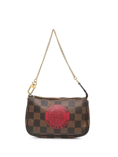 Pre-owned Louis Vuitton 2008 Damier Ebene Trunks And Bags Mini Pochette Accessoires Handbag In Brown