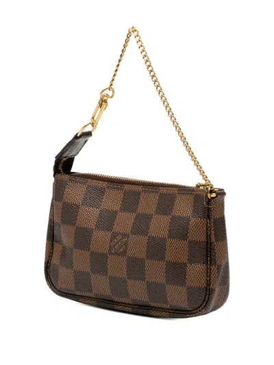 Pre-owned Louis Vuitton 2008 Damier Ebene Trunks And Bags Mini Pochette Accessoires Handbag In Brown
