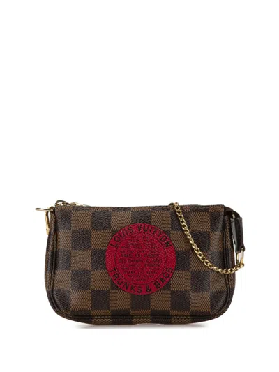 Pre-owned Louis Vuitton 2008 Damier Ebene Trunks And Bags Mini Pochette Accessoires Handbag In Brown