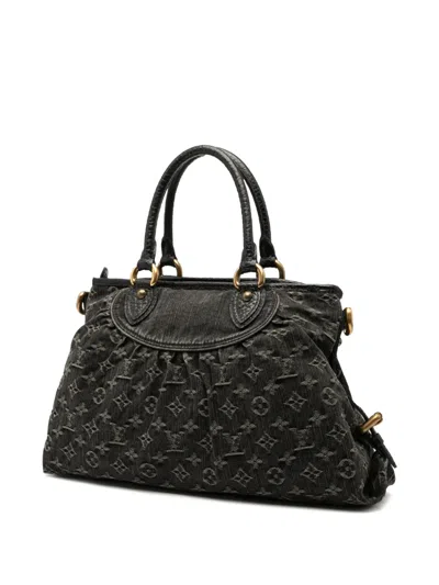Pre-owned Louis Vuitton 2008 Monogram Denim Neo Cabby Mm Satchel In Black