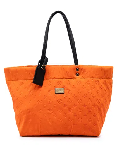 Pre-owned Louis Vuitton 2008 Monogram Embossed Neoprene Scuba Mm Tote Bag In Orange