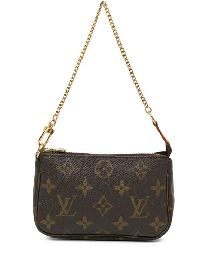 Pre-owned Louis Vuitton 2008 Monogram Mini Pochette Accessoires Handbag In Brown