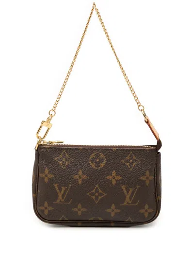 Pre-owned Louis Vuitton 2008 Monogram Mini Pochette Accessoires Handbag In Brown