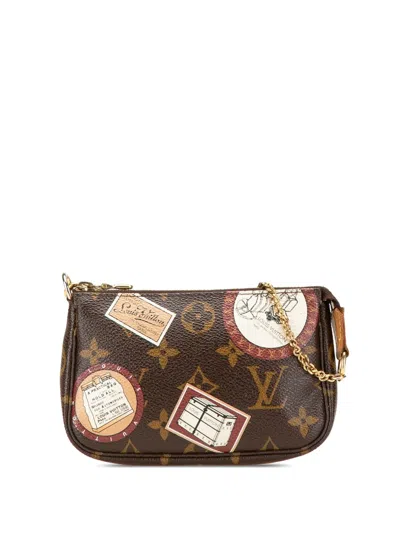 Pre-owned Louis Vuitton 2008 Monogram Patch Mini Pochette Accessoires Handbag In Brown
